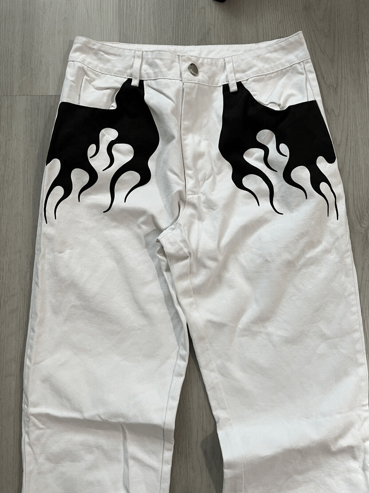 CLEARANCE of White Flare Jeans with Black Flame Detail - EU