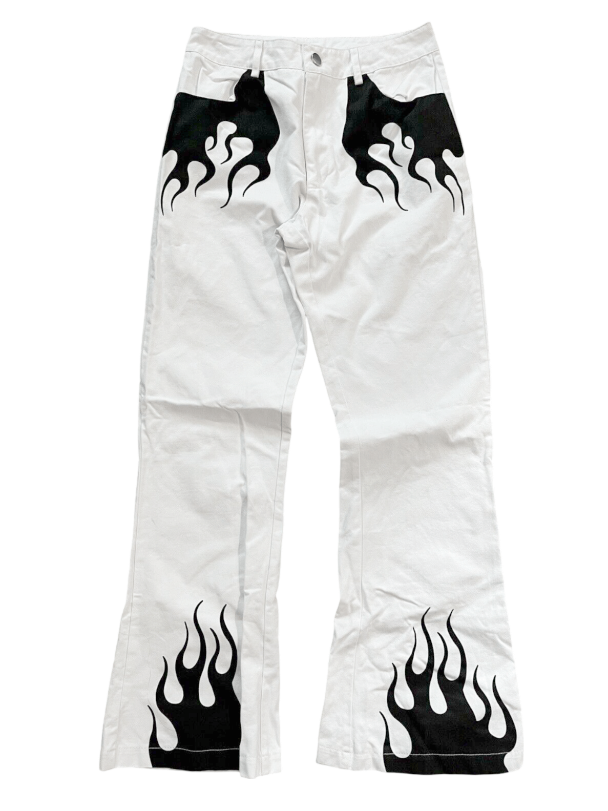 CLEARANCE of White Flare Jeans with Black Flame Detail - EU