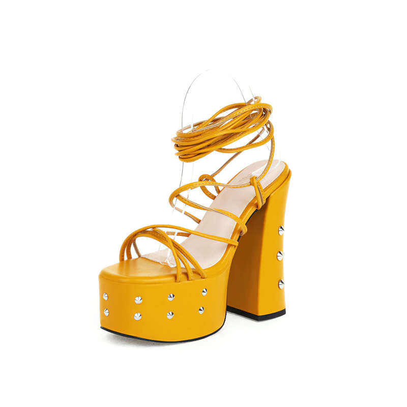 Comfortable PU Leather Platform Sandals in Rome Style / Ladies High Square Heel Casual Shoes - HARD'N'HEAVY