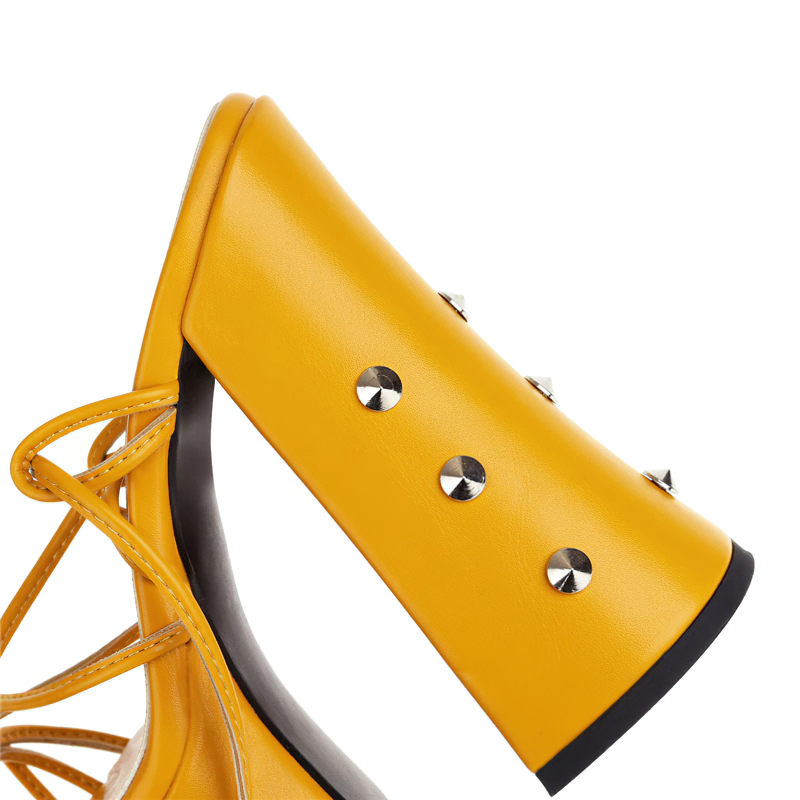 Comfortable PU Leather Platform Sandals in Rome Style / Ladies High Square Heel Casual Shoes - HARD'N'HEAVY