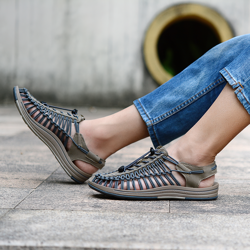 Comfortable Summer Genuine Leather Sandals for Men / Cool Elastic Handmade Shoes - HARD'N'HEAVY