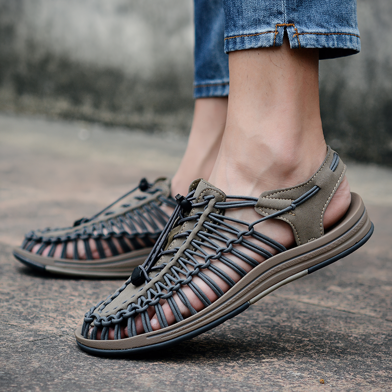 Comfortable Summer Genuine Leather Sandals for Men / Cool Elastic Handmade Shoes - HARD'N'HEAVY