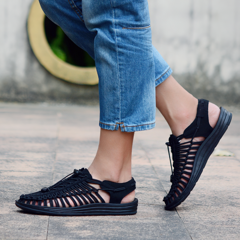 Comfortable Summer Genuine Leather Sandals for Men / Cool Elastic Handmade Shoes - HARD'N'HEAVY