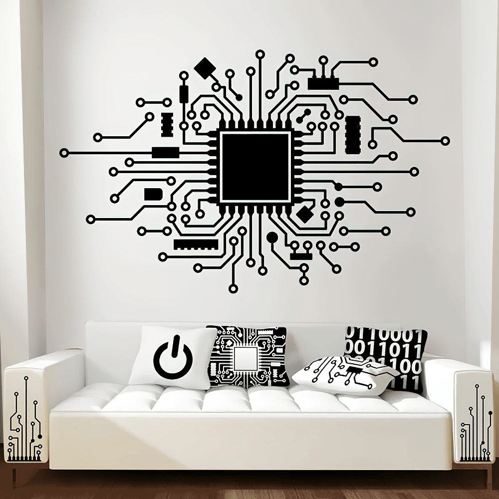 Computer Circuit Board CPU Vinyl Wall Decal for Gamers