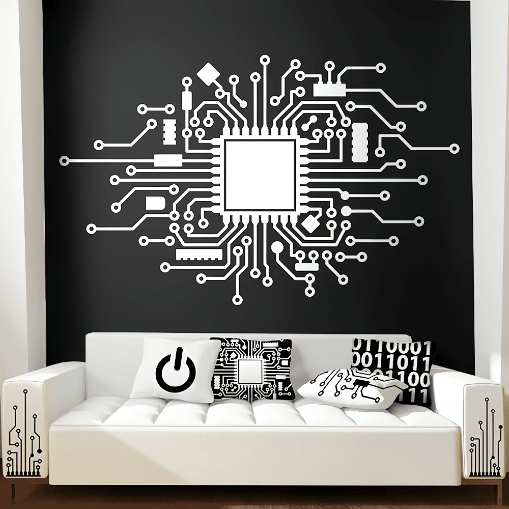 Computer Circuit Board CPU Vinyl Wall Decal for Gamers