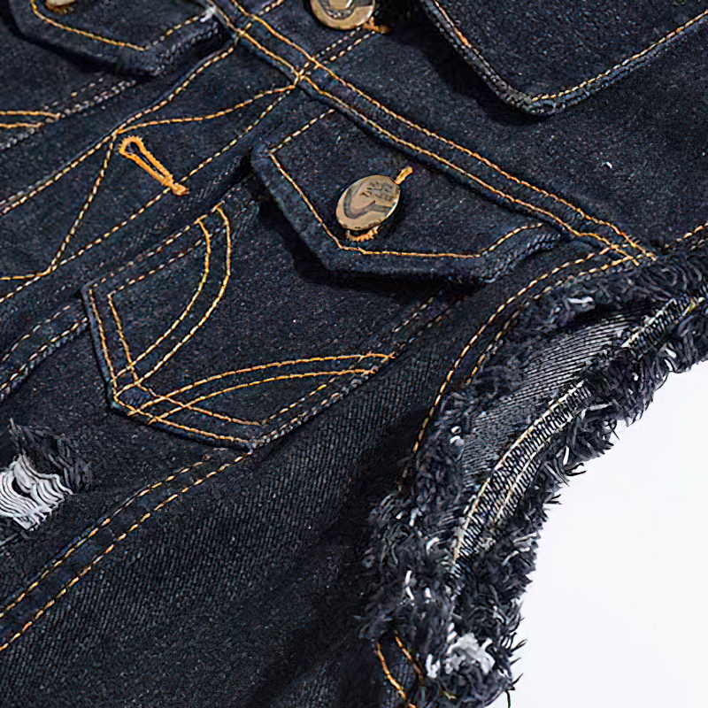 Cool Denim Vest wor Men / Sleeveless Jean Jacket / Rock Aesthetic Clothes - HARD'N'HEAVY