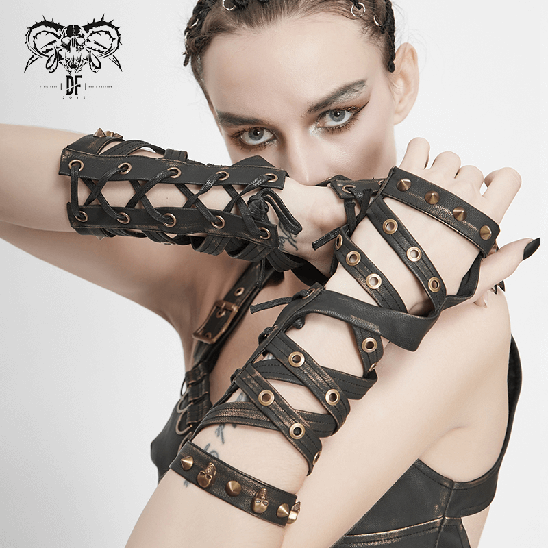 Cool Steampunk Cross Strap Long Gloves / Punk Hollow-out Fingerless Gloves for Women & Men - HARD'N'HEAVY