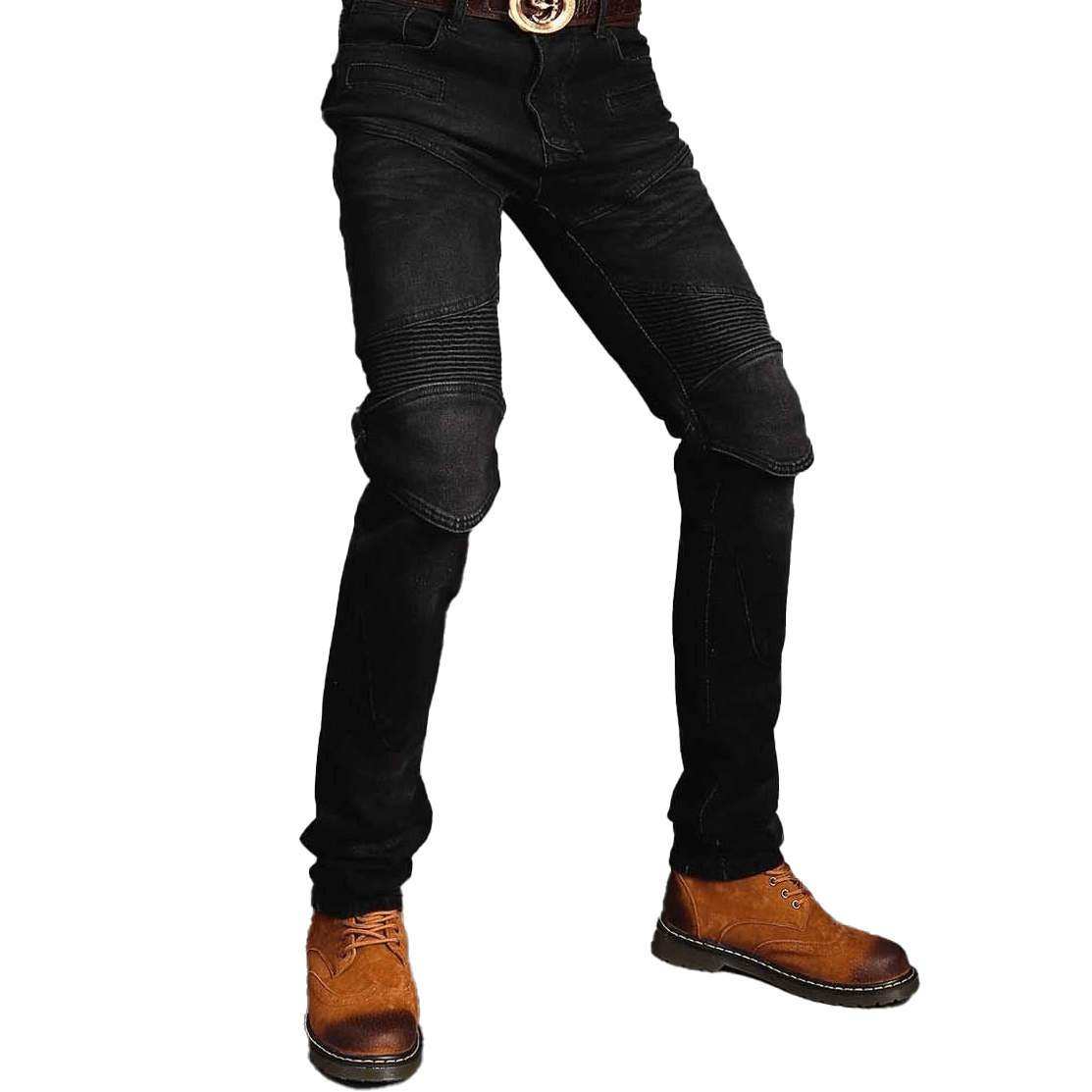 Cool vintage motorcycle protective pants in black, designed for bikers with stylish details and form-fitting cut.