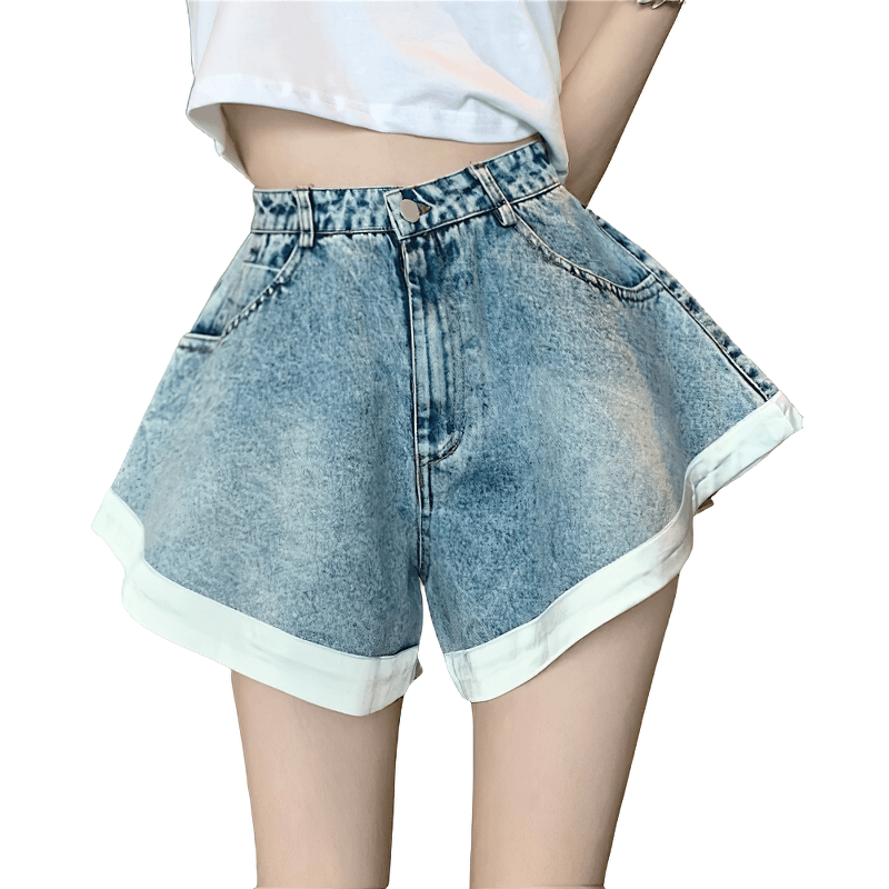 Cool Women's Denim Mini Shorts / Fashion High Waist Ruffle Shorts - HARD'N'HEAVY