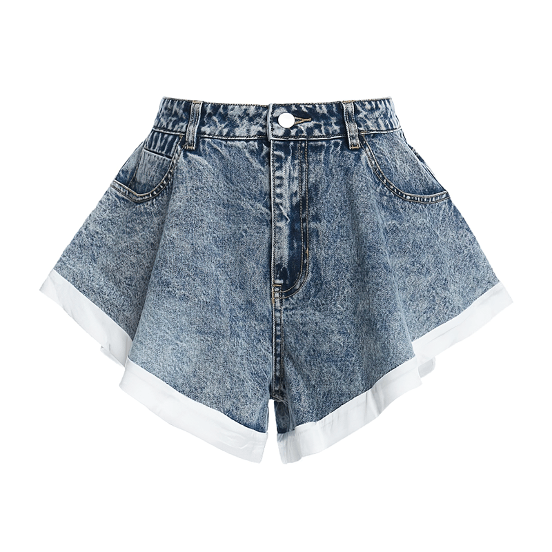 Cool Women's Denim Mini Shorts / Fashion High Waist Ruffle Shorts - HARD'N'HEAVY