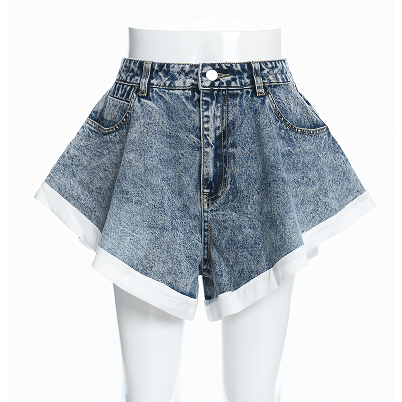 Cool Women's Denim Mini Shorts / Fashion High Waist Ruffle Shorts - HARD'N'HEAVY