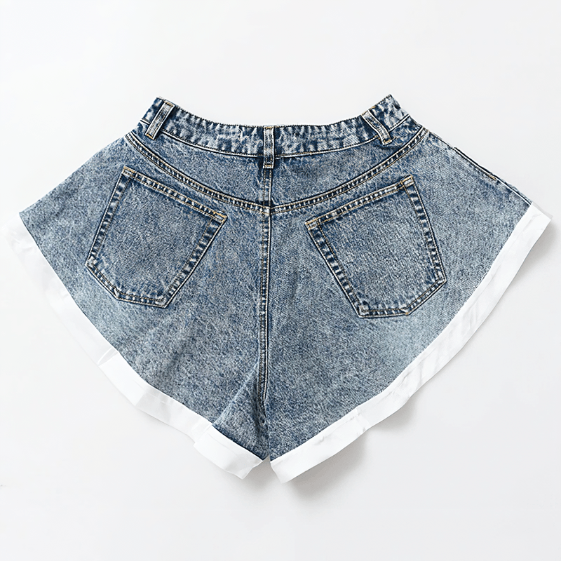 Cool Women's Denim Mini Shorts / Fashion High Waist Ruffle Shorts - HARD'N'HEAVY