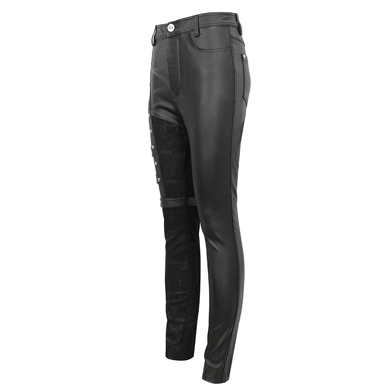 Cool women's punk-style multi-buckle splice pants featuring edgy black design and stylish details.