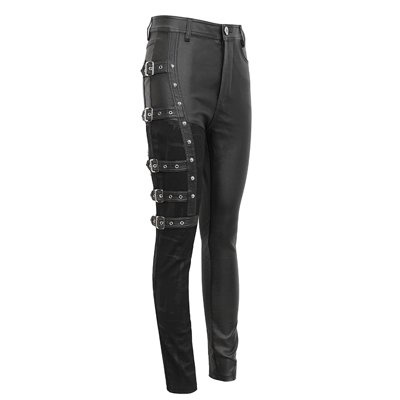 Cool women's punk splice pants featuring multiple buckles and edgy design for a bold look.