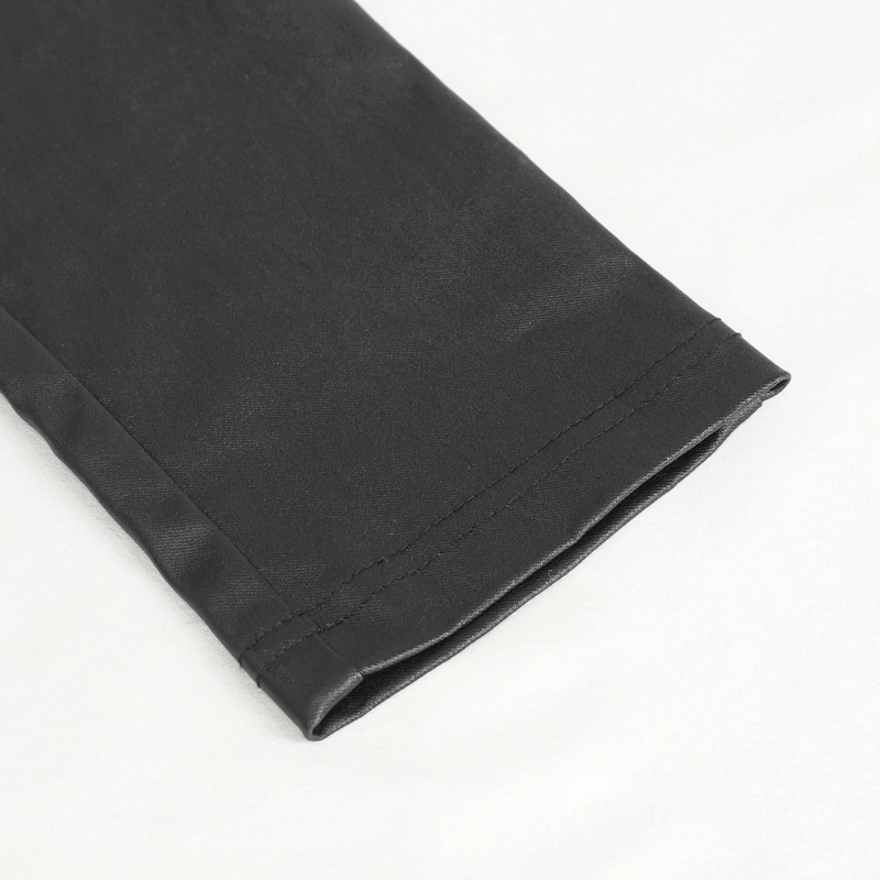 Close-up of the hem of women's multi-buckle splice pants in black, showcasing chic punk style details.