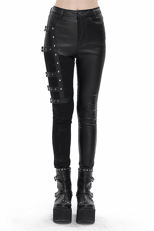 Cool Women's Multi-buckle Splice Pants in Punk Style