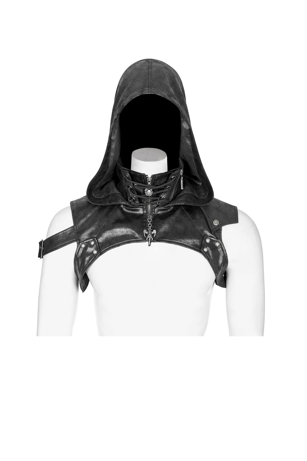 Crack Skin Stitched Punk Hood with Corns and Tie Rope