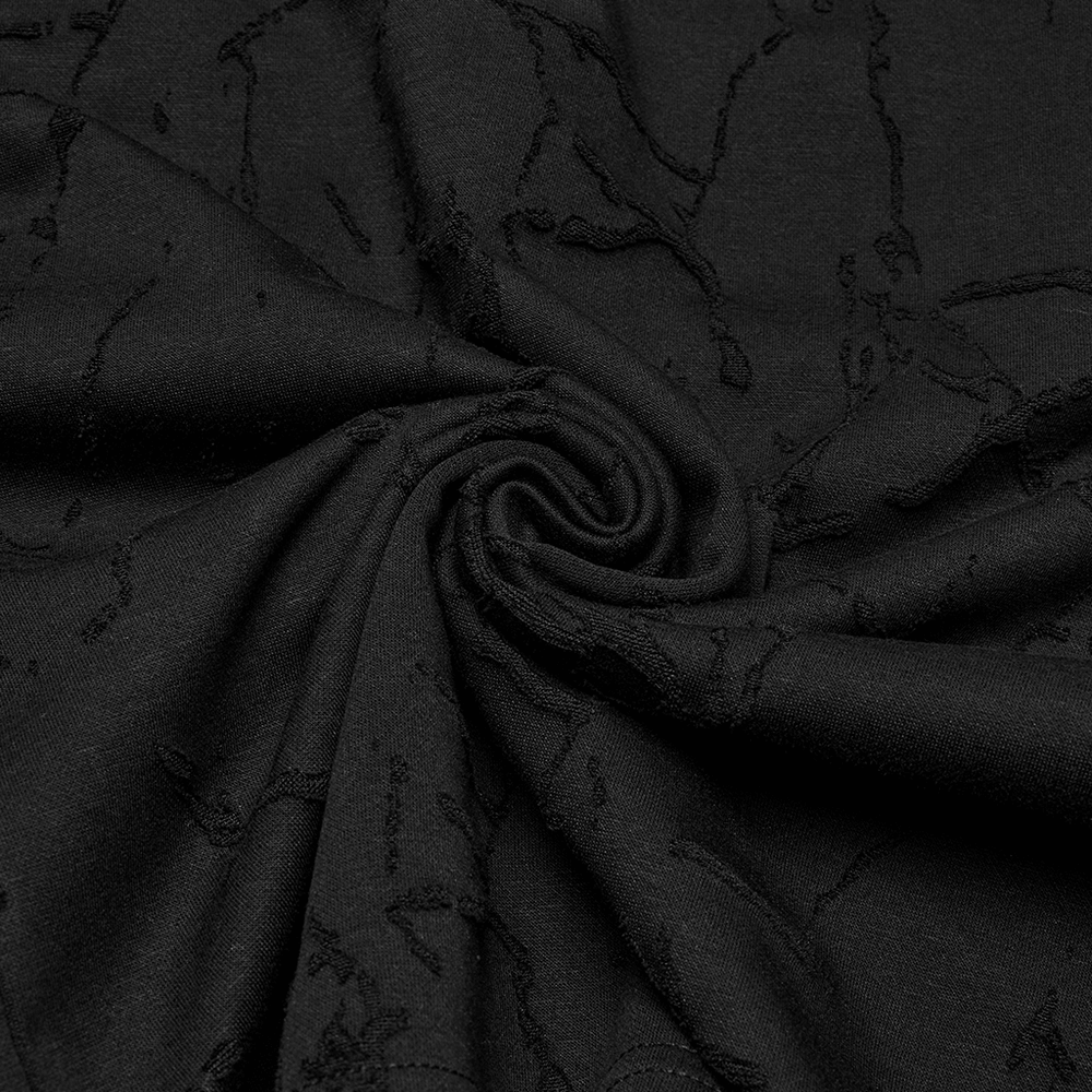 Close-up of cracked texture fabric for punk hooded T-shirt, showcasing its unique design and luxurious feel.
