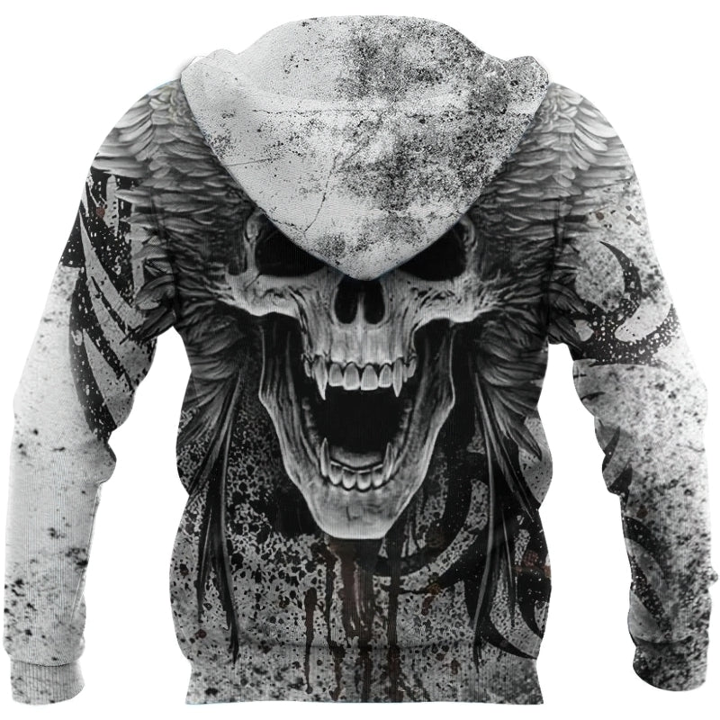 Crazy Skull With Angel Wings / Casual Men's Hoodies With Zip - HARD'N'HEAVY