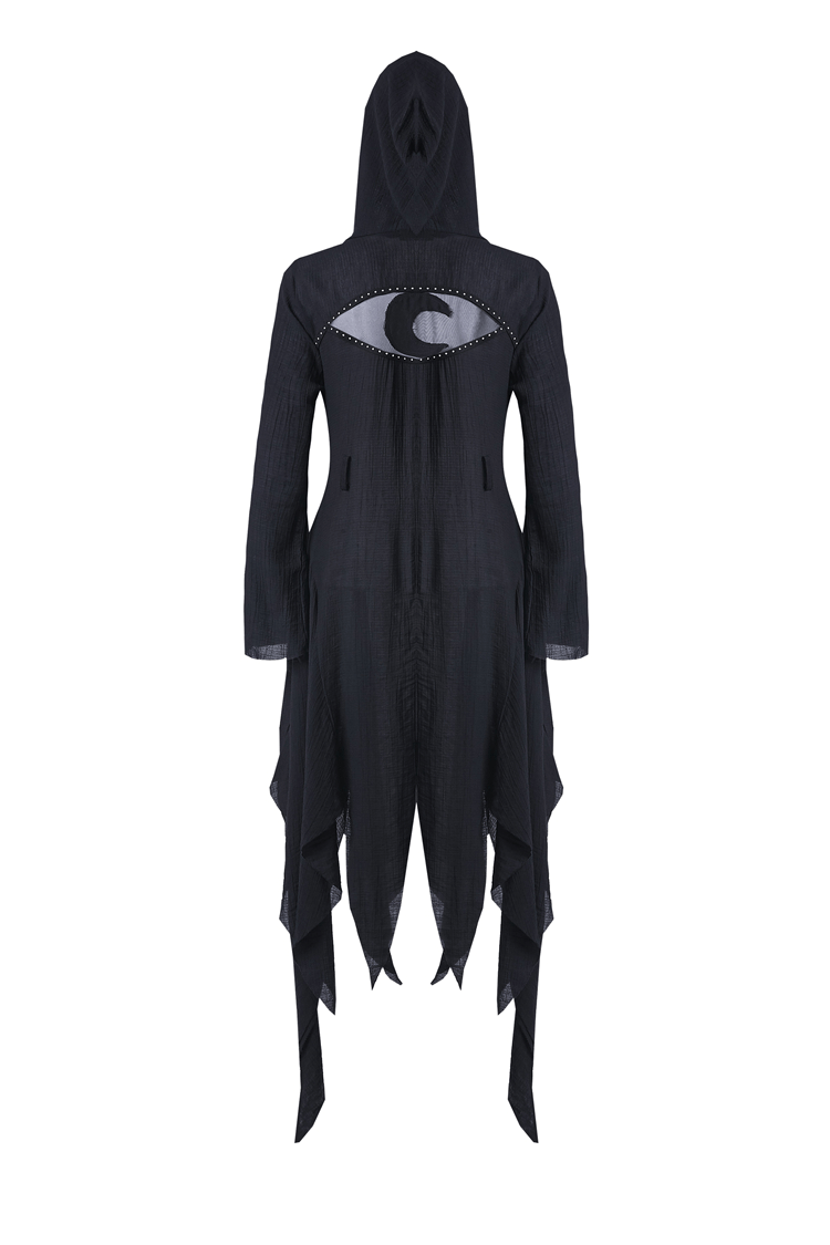 Crescent Moon Shredded Gothic Punk Long Hoodie Trench Coat
