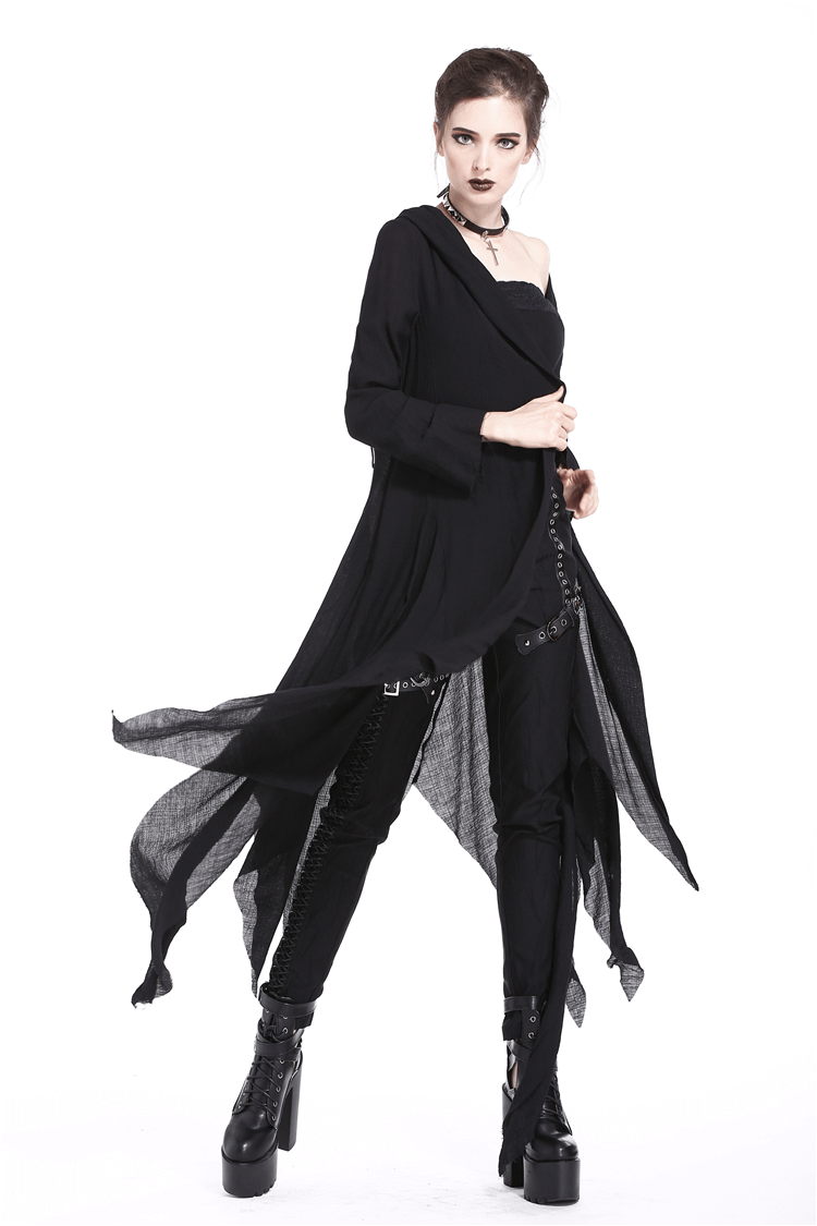 Crescent Moon Shredded Gothic Punk Long Hoodie Trench Coat