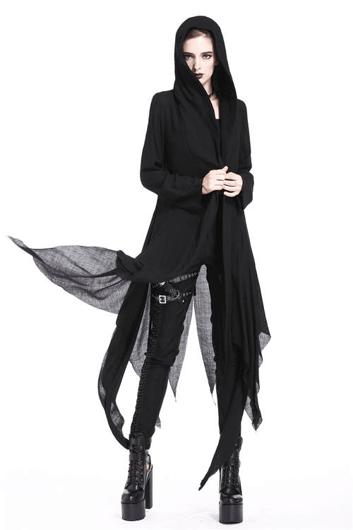 Croissant de Lune déchiqueté gothique punk long trench-coat à capuche