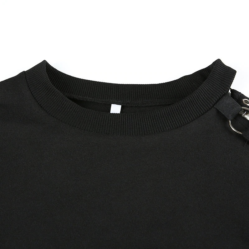 Cropped Women Chain Cold Shoulder Top / Crop Tops in Black Colour Gothic Clothing - HARD'N'HEAVY