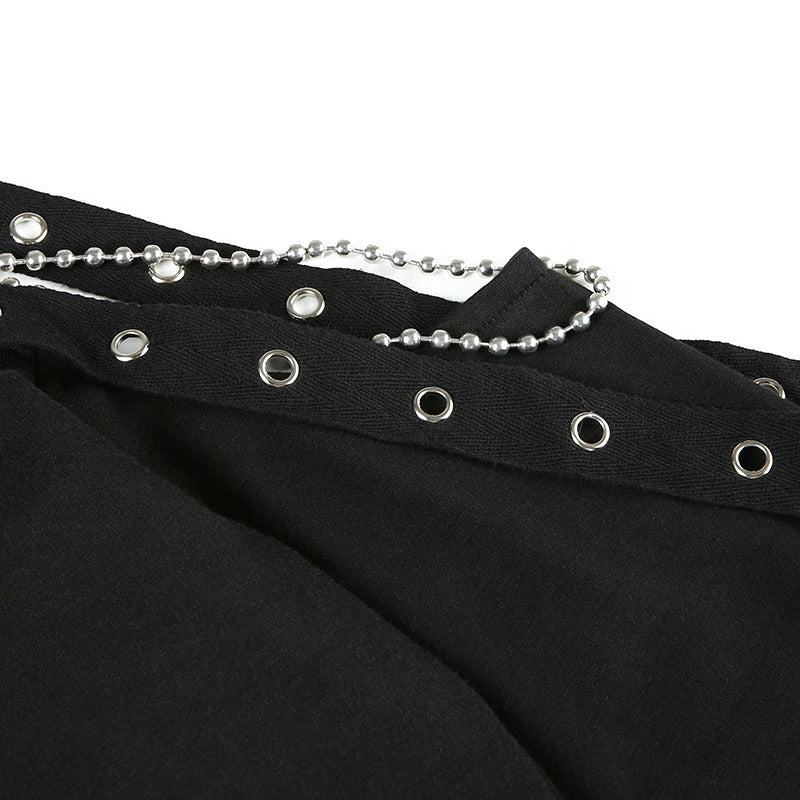 Cropped Women Chain Cold Shoulder Top / Crop Tops in Black Colour Gothic Clothing - HARD'N'HEAVY