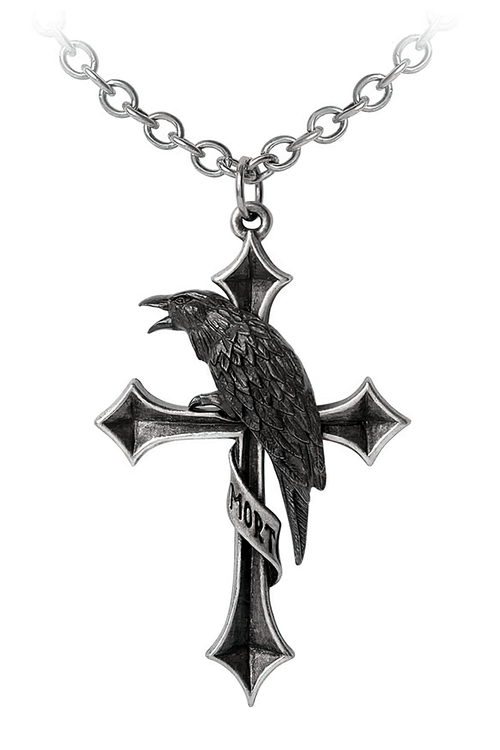 Cross of the Raven Pendant with Antique Silver Chain
