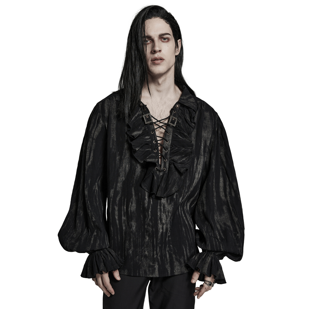 Crushed Gothic Tie-Dyed Jacquard Lace-Up Shirt - HARD'N'HEAVY