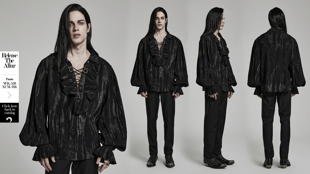 Crushed Gothic Tie-Dyed Jacquard Lace-Up Shirt - HARD'N'HEAVY
