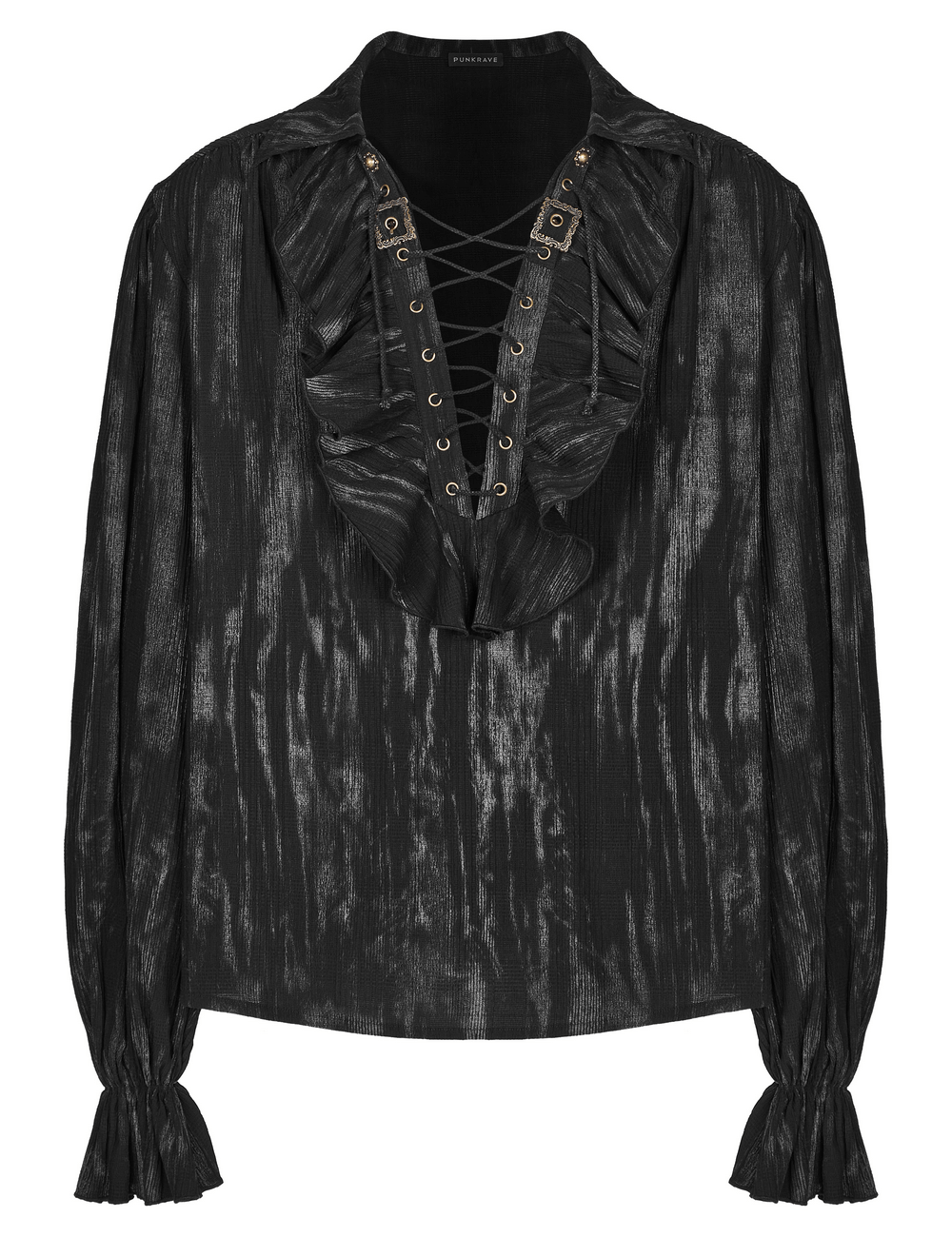 Crushed Gothic Tie-Dyed Jacquard Lace-Up Shirt - HARD'N'HEAVY