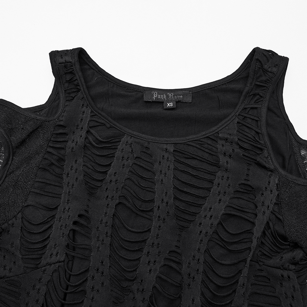 Cut Out Knit Top with Hollow Sleeved Design for Women featuring unique fabric splicing and hollow-out details.