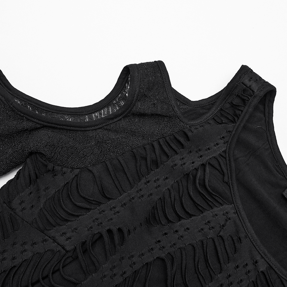 Cut Out Knit Top with Hollow Sleeved Design for Women showcasing unique fabric splicing and bold cutouts.