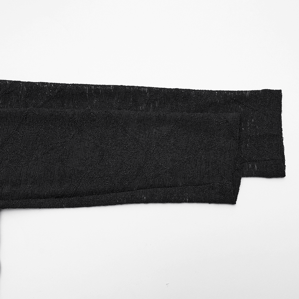 Cut Out Knit Top with Hollow Sleeved Design for Women, showing unique black textured fabric detail.