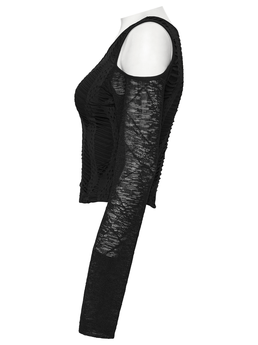 Cut Out Knit Top with Hollow Sleeved Design for Women side view showcasing gothic punk style and unique fabric layering.