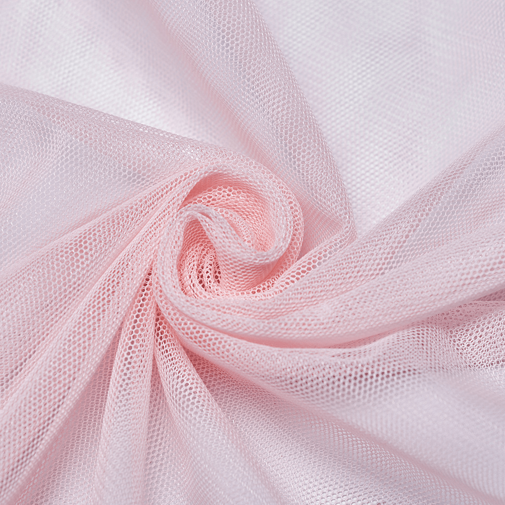 Close-up of soft pink mesh fabric, perfect for creating cute punk skirts and stylish layers.