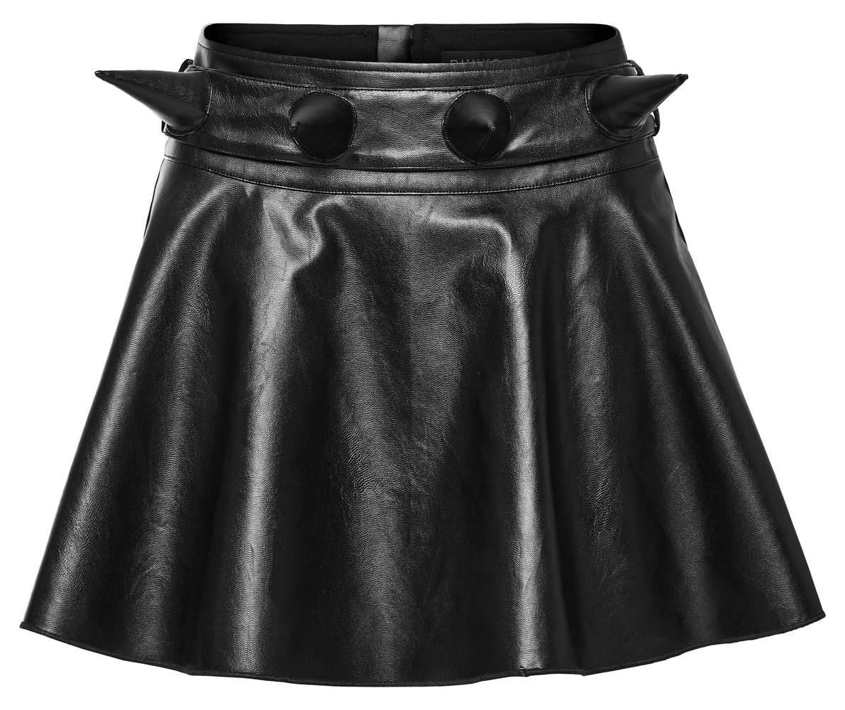 Cute Devilish Spiked Faux Leather Mini Skirt with Detachable Bow - HARD'N'HEAVY