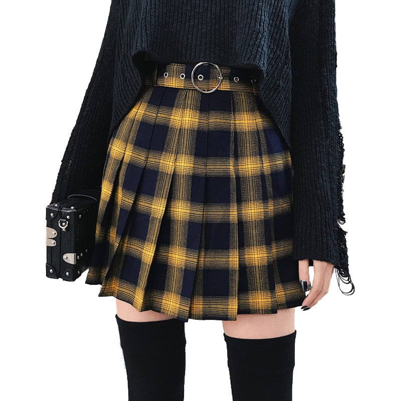 Cute Lattice Pleated Skirt for Women / High Waist Female Short Skirt / Grunge outfits - HARD'N'HEAVY
