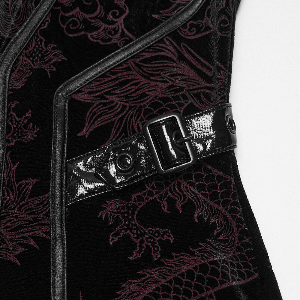Close-up of the buckle detail on the Cyber Chinese Dragon Mini Dress with Buckle Details.