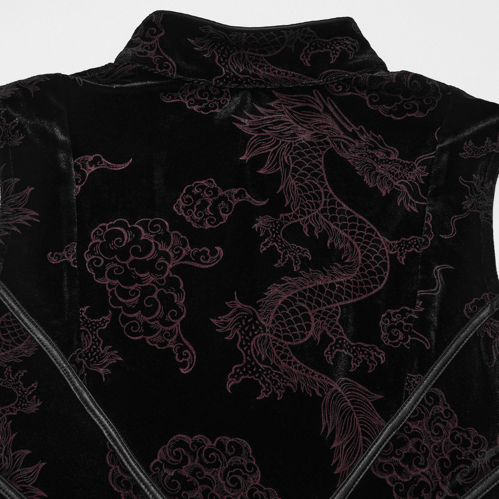 Cyber Chinese Dragon Mini Dress with Buckle Details featuring a vibrant dragon design.