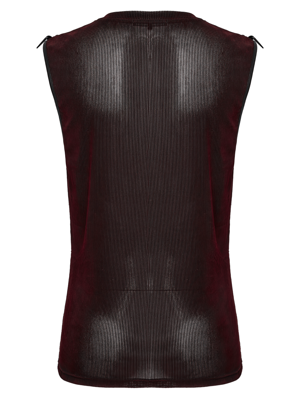 Back view of a Cyber Punk Mesh Striped Tank Top with triangular buckles, featuring a sleek, edgy design.