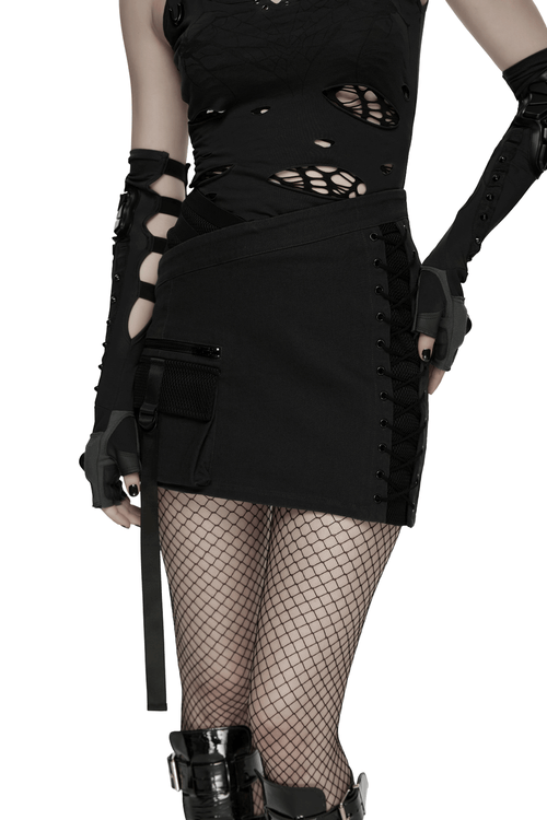 Cyberpunk Black Asymmetrical Bodycon Mini Skirt