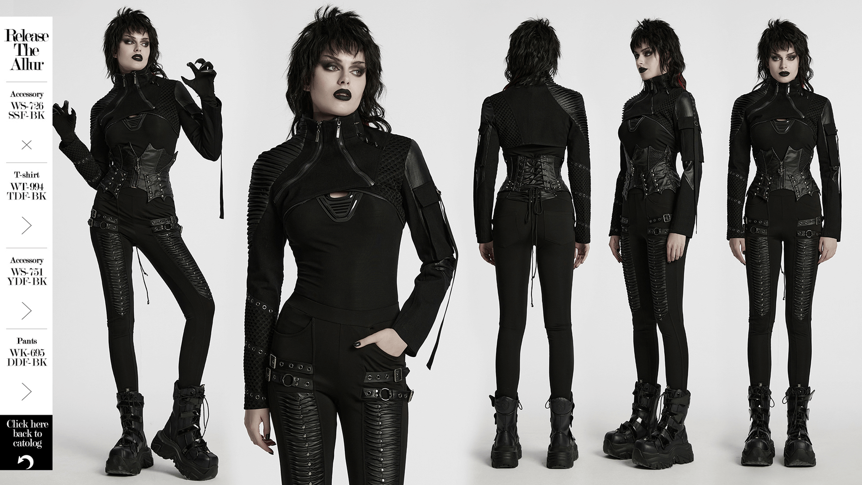 Stylish cyberpunk black cropped jacket featuring zippers and mesh, perfect for edgy fashion lovers.