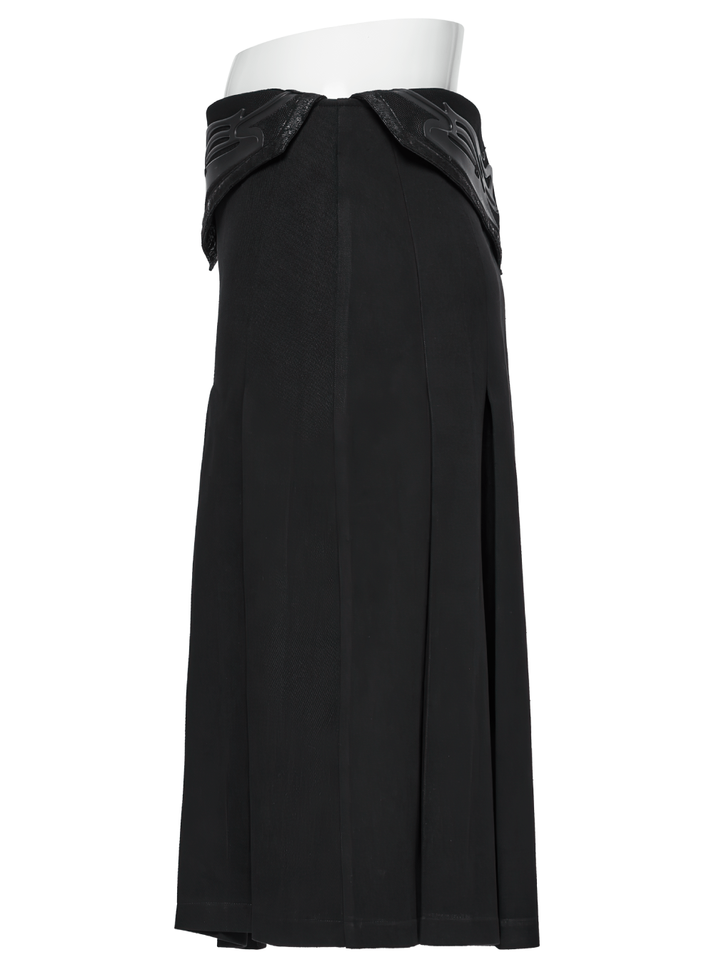 Cyberpunk black men's pleated half skirt with buckles and 3D waist design, perfect for a bold, unique look.