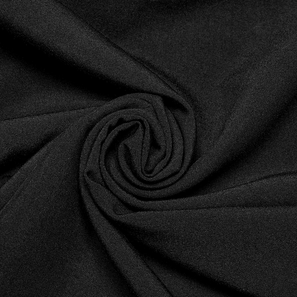 close-up of soft black twill fabric, showcasing its smooth texture and luxurious feel for cyberpunk clothing.