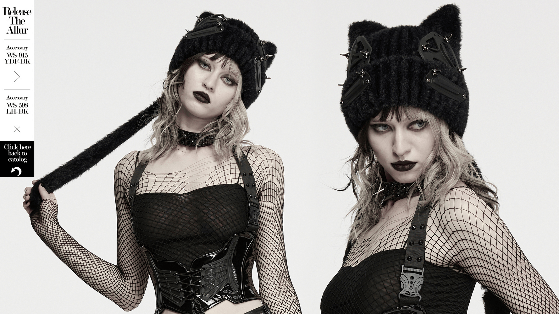 Cyberpunk Cat Ear Faux Fur Hat with Rivet Details