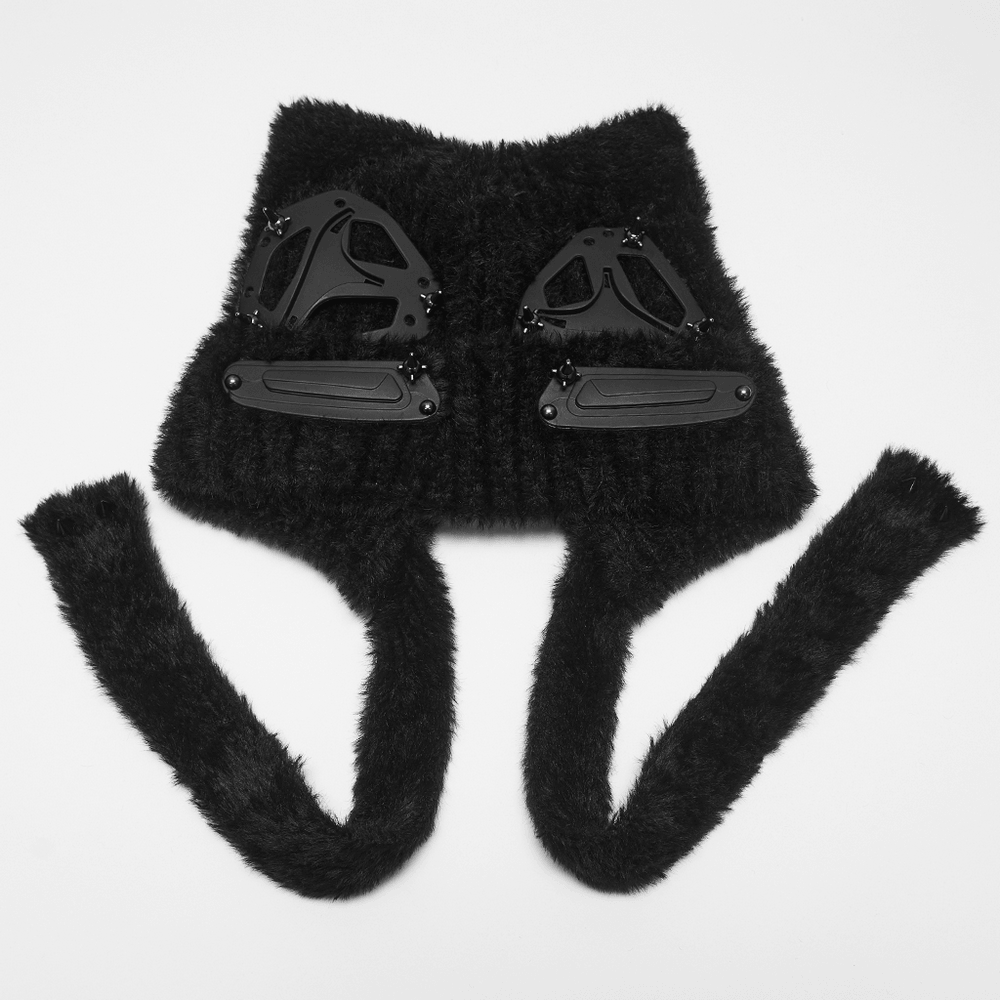 Cyberpunk Cat Ear Faux Fur Hat with Rivet Details