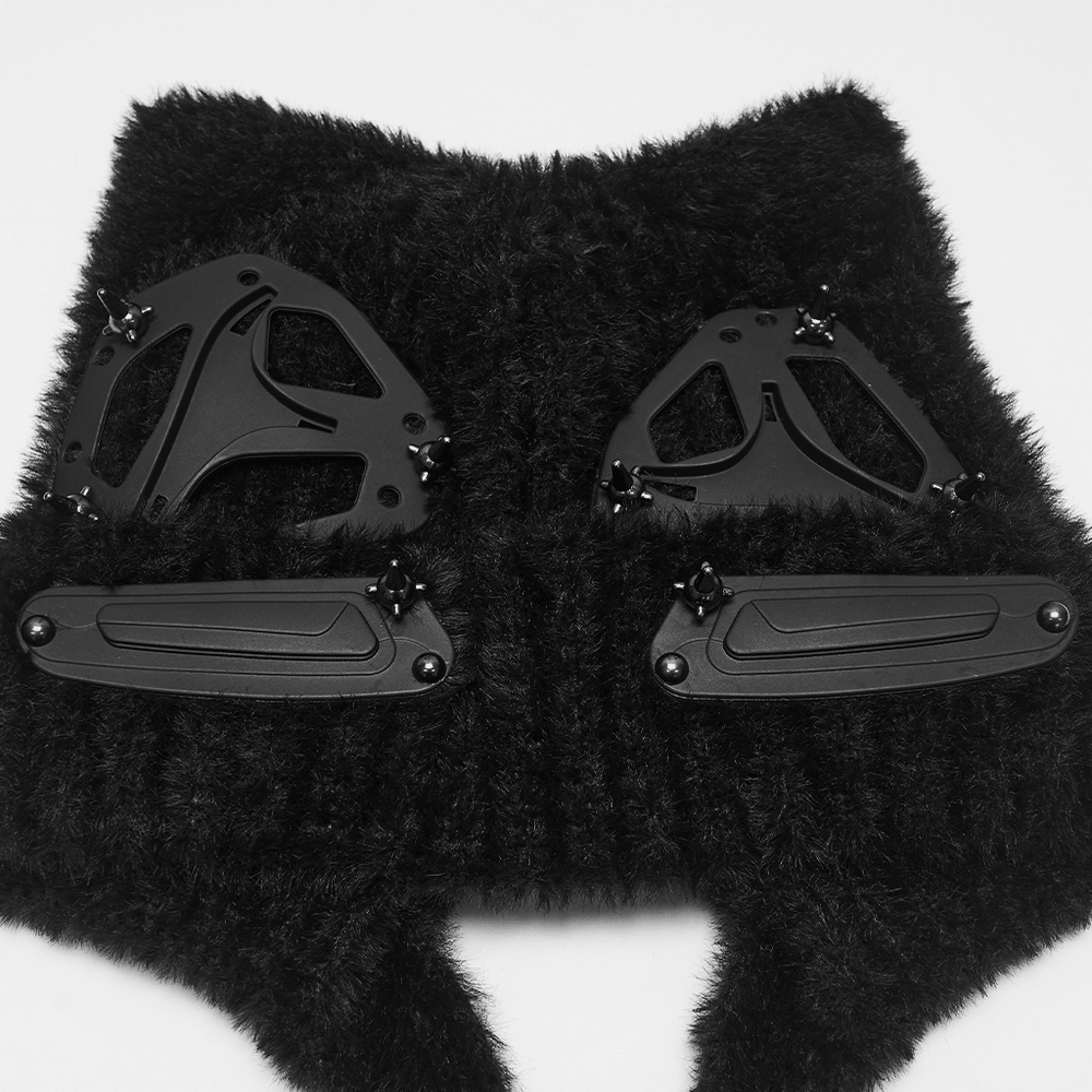 Cyberpunk Cat Ear Faux Fur Hat with Rivet Details