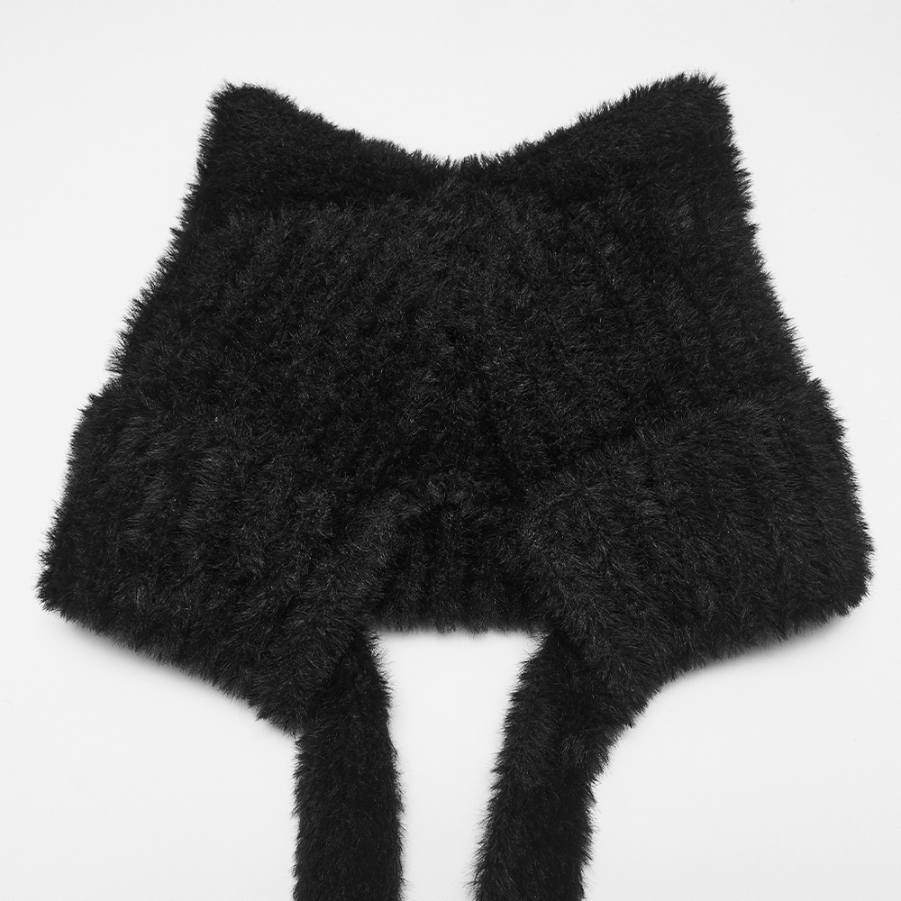 Cyberpunk Cat Ear Faux Fur Hat with Rivet Details